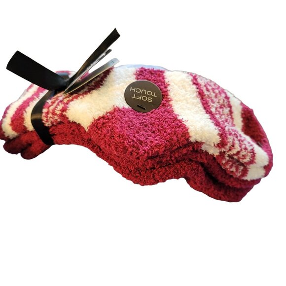 Crew Socks Ribbon Stripe Soft Touch Burgundy Raspberry Pink White Set JJ1516 - Picture 5 of 5